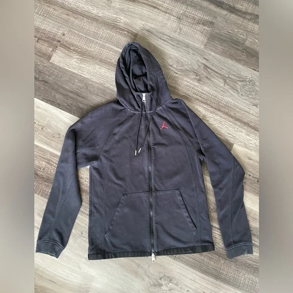 Jordan Essentials Knit Hooded Warmup Black Hoodie Zipper Sweater Men XS - Picture 3 of 8